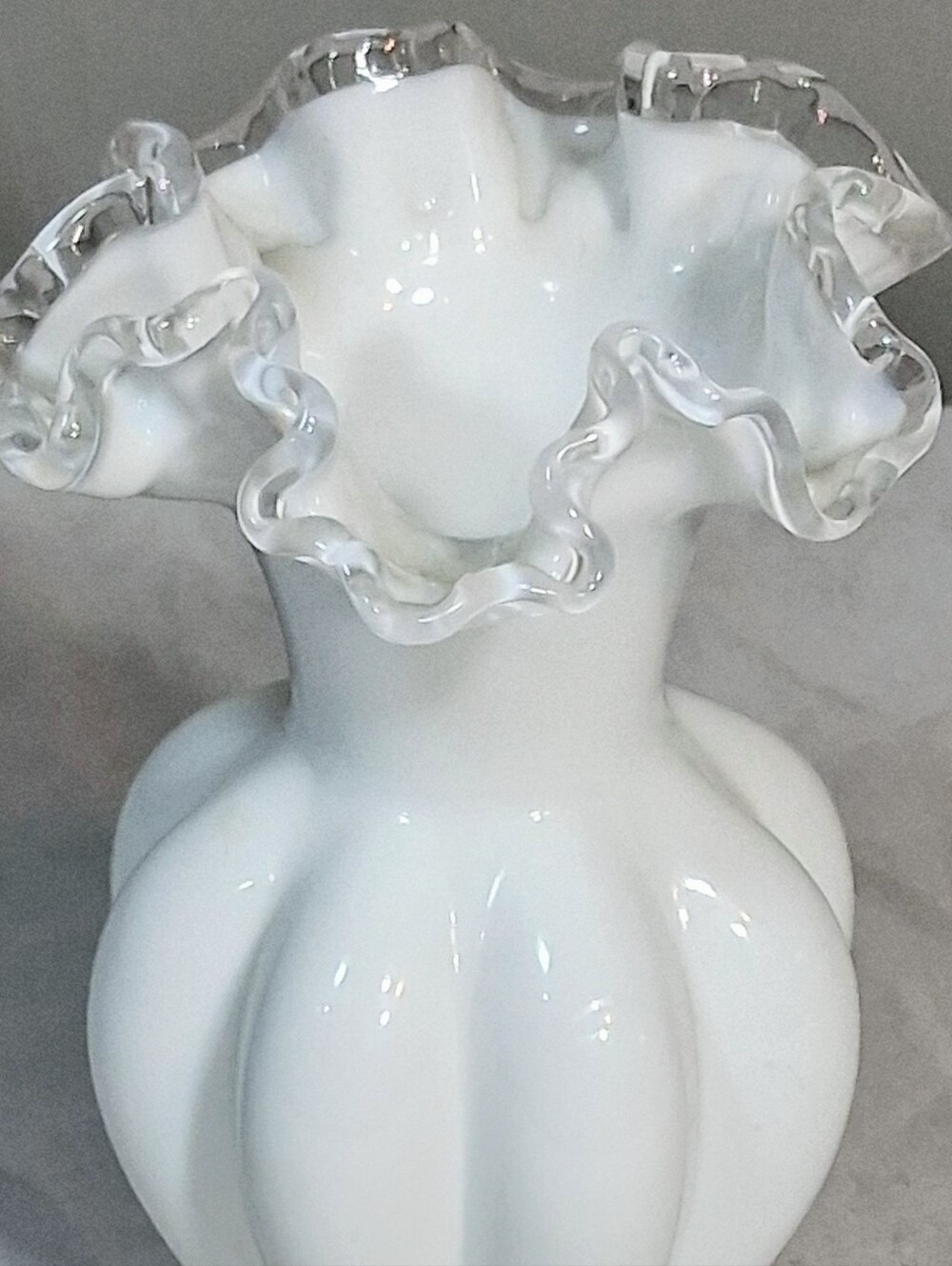 Fenton #7451 Mid 1900's Silver Crest Milk Glass Vintage Melon Vase